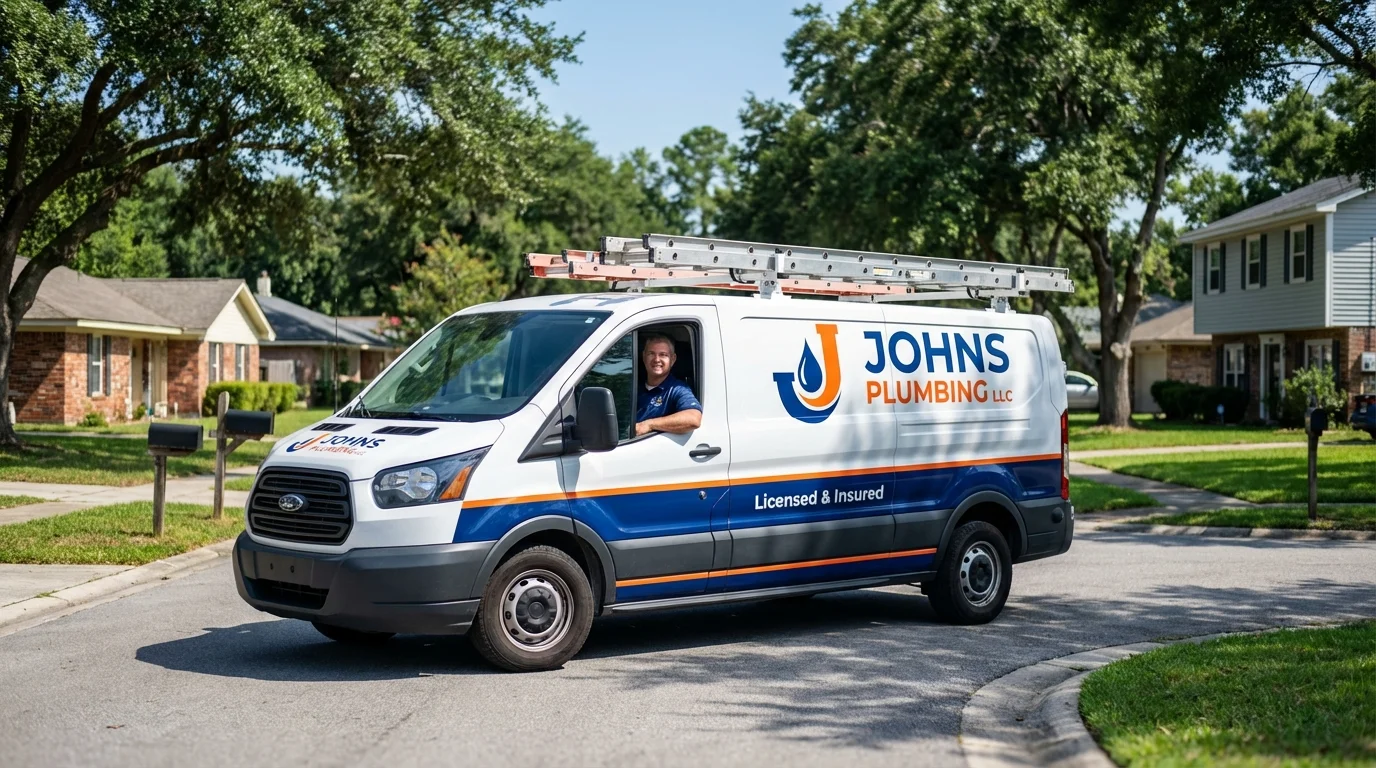 Johns Plumbing LLC service van in Weston, MA