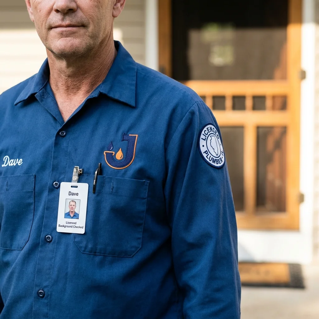 Licensed plumber showing ID badge in Weston, MA