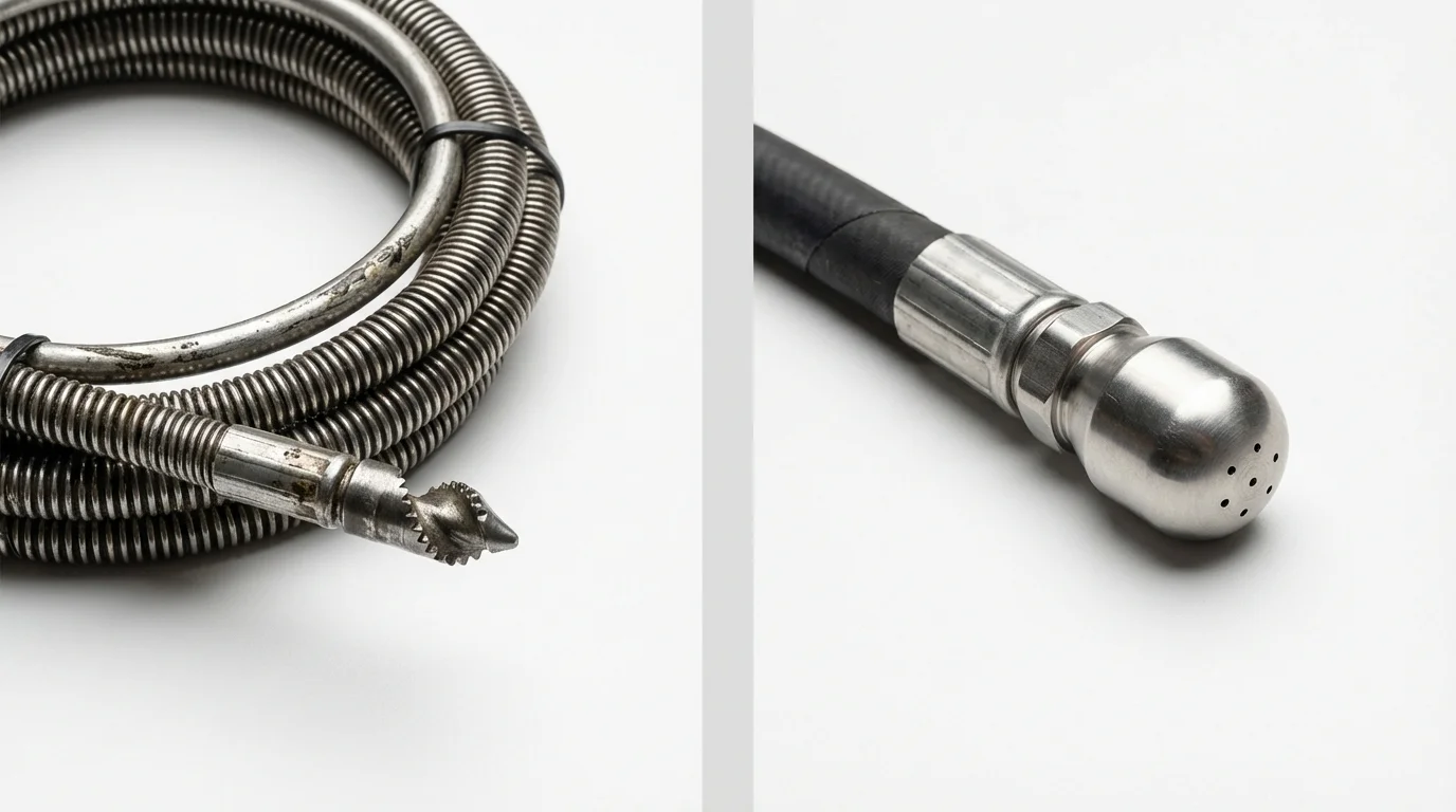 Drain snake cable and hydro jetting nozzle used for drain cleaning in Weston, MA