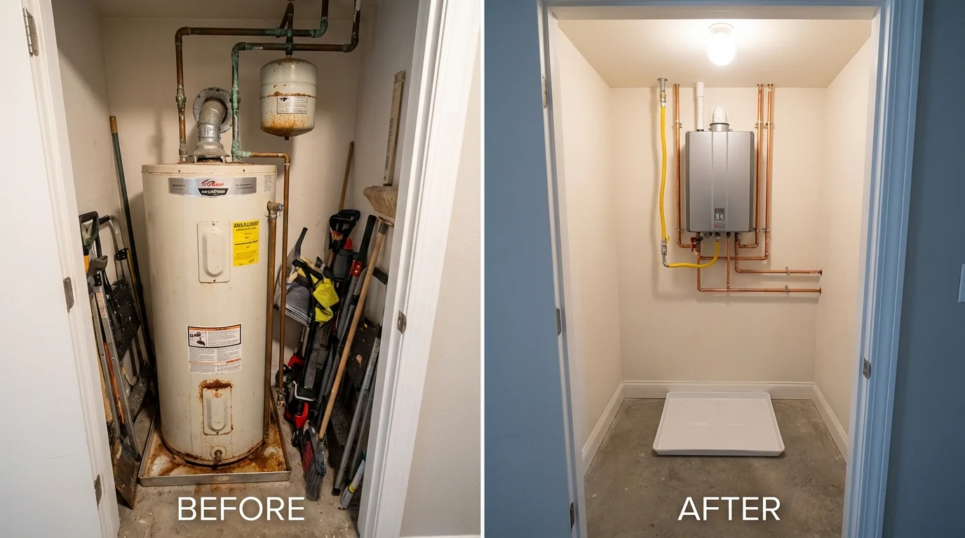 Tank water heater versus wall-mounted tankless unit comparison for Weston, MA homeowners